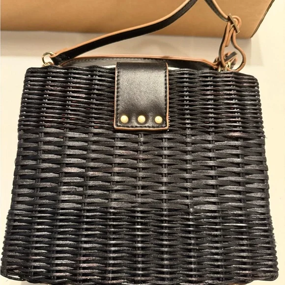 Spartina 449 Black Wicker Crossbody/Handbag - Picture 2 of 6